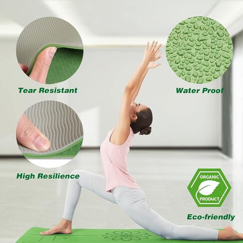 بساط يوغا تورين غير قابل للانزلاق بسمك 1/4 بوصة سميك ومضاد للتمزق عالي الكثافة من مادة TPE صديق للبيئة للمنزل والبيلاتس وتمارين الأرضية واللياقة البدنية in Kuwait