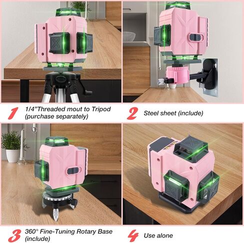 Laser Level - Paowafol Laser Level 360 Self Leveling with 150Ft Green Laser Level Self Leveling, 4x360° Cross Line Laser for Construction and Picture Hanging, DIY or Professional Job Site in Saudi Arabia