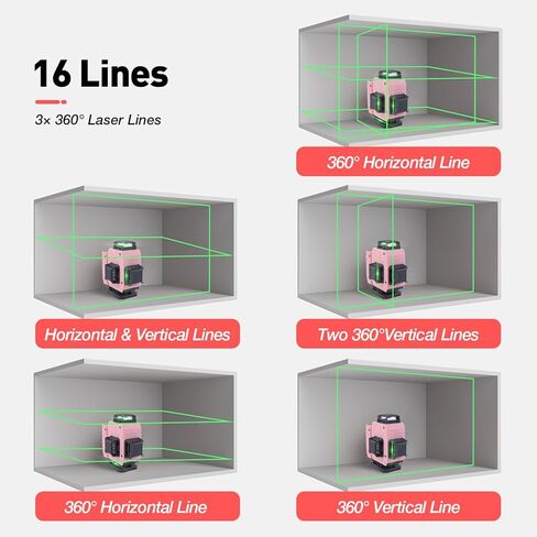 Laser Level - Paowafol Laser Level 360 Self Leveling with 150Ft Green Laser Level Self Leveling, 4x360° Cross Line Laser for Construction and Picture Hanging, DIY or Professional Job Site in Saudi Arabia