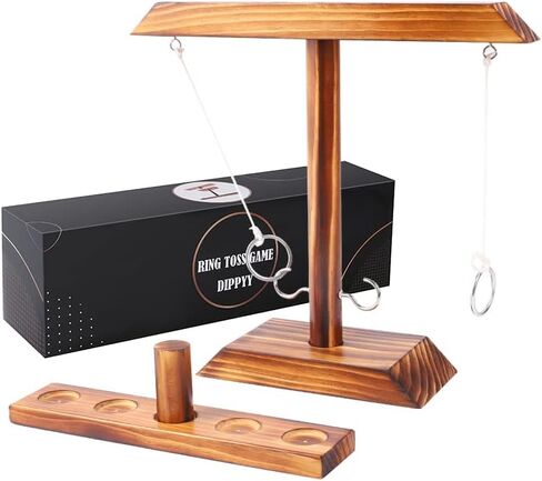 Ring Toss Game for Adults - Wooden Ring Hook Tossing Game, Hook and Ring Game On a String, 2 Player Battle Ring Hook Game, Table Top Ring Swing Game for Outdoor, Party in Saudi Arabia