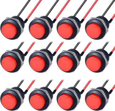 12PCS 16mm Mini Momentary Push Button Switch Waterproof AC 250V/1.5A 125V/3A 2Pins with Pre-soldered Wires PBS-110 SPST Normal Open 1NO Micro Switch (12Pcs Black) in Saudi Arabia