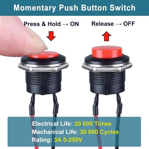 12PCS 16mm Mini Momentary Push Button Switch Waterproof AC 250V/1.5A 125V/3A 2Pins with Pre-soldered Wires PBS-110 SPST Normal Open 1NO Micro Switch (12Pcs Black) in Saudi Arabia