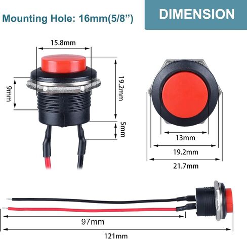 12PCS 16mm Mini Momentary Push Button Switch Waterproof AC 250V/1.5A 125V/3A 2Pins with Pre-soldered Wires PBS-110 SPST Normal Open 1NO Micro Switch (12Pcs Black) in Saudi Arabia