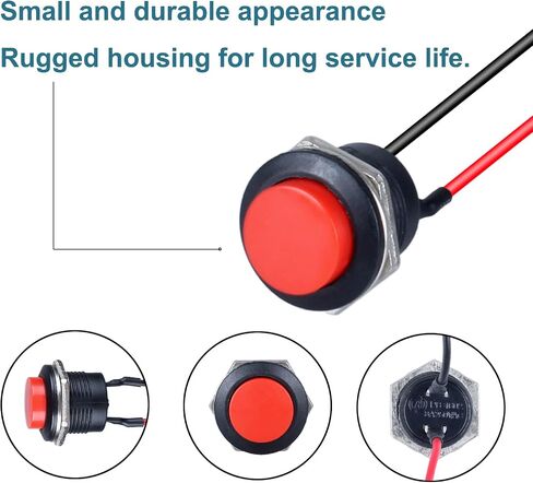 12PCS 16mm Mini Momentary Push Button Switch Waterproof AC 250V/1.5A 125V/3A 2Pins with Pre-soldered Wires PBS-110 SPST Normal Open 1NO Micro Switch (12Pcs Black) in Saudi Arabia