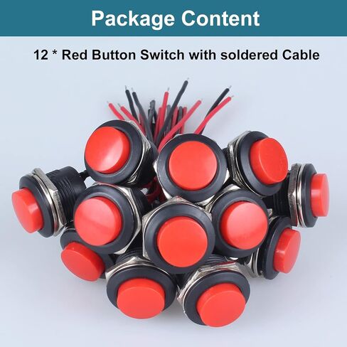12PCS 16mm Mini Momentary Push Button Switch Waterproof AC 250V/1.5A 125V/3A 2Pins with Pre-soldered Wires PBS-110 SPST Normal Open 1NO Micro Switch (12Pcs Black) in Saudi Arabia
