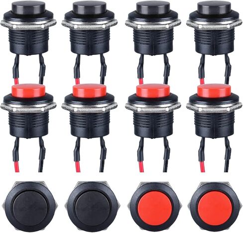 12PCS 16mm Mini Momentary Push Button Switch Waterproof AC 250V/1.5A 125V/3A 2Pins with Pre-soldered Wires PBS-110 SPST Normal Open 1NO Micro Switch (12Pcs Black) in Saudi Arabia