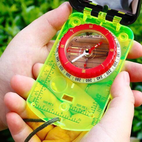 Sighting Mirror Compass, Mirror Sighting Map Orienteering Compass with Adjustable Declination and LED Professional Grade Compass Survival Camping Hiking Compass Backpacking Clinometer Camping Gifts in Saudi Arabia