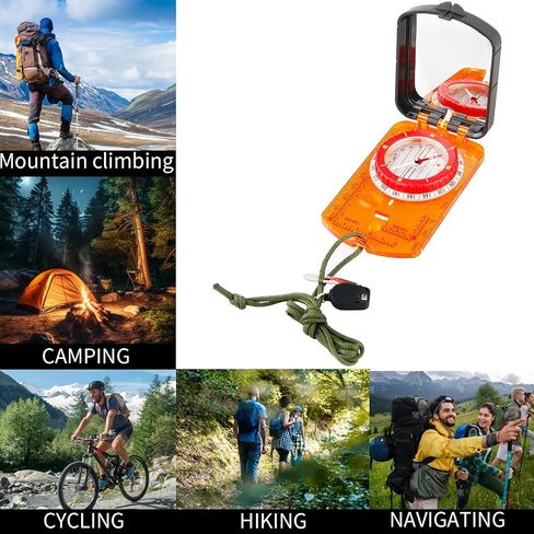 Sighting Mirror Compass, Mirror Sighting Map Orienteering Compass with Adjustable Declination and LED Professional Grade Compass Survival Camping Hiking Compass Backpacking Clinometer Camping Gifts in Saudi Arabia