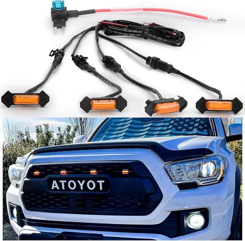 مصابيح شواية Led كهرمانية لشبكة أمامية Toyota Tacoma TRD PRO 2016-2023 مع مصهر (4 قطع مصابيح LED للشواية، أصفر كهرماني) in Kuwait