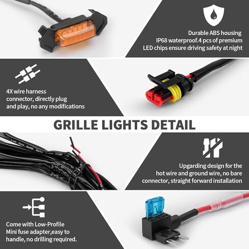 مصابيح شواية Led كهرمانية لشبكة أمامية Toyota Tacoma TRD PRO 2016-2023 مع مصهر (4 قطع مصابيح LED للشواية، أصفر كهرماني) in Kuwait