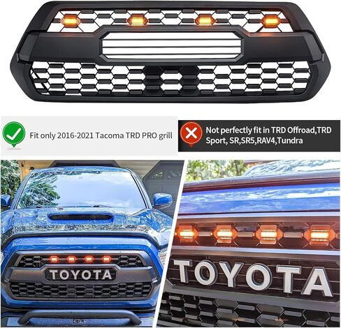 مصابيح شواية Led كهرمانية لشبكة أمامية Toyota Tacoma TRD PRO 2016-2023 مع مصهر (4 قطع مصابيح LED للشواية، أصفر كهرماني) in Kuwait
