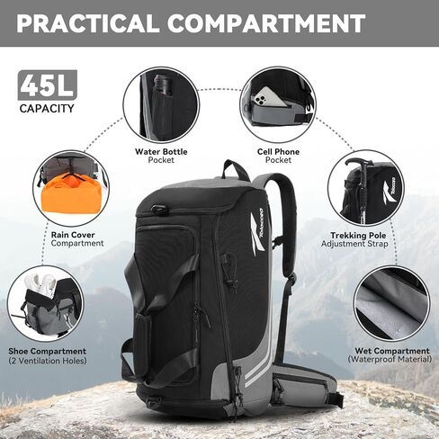 Tolaccea Gym Bag for Men, 45L Travel Duffel Bag, Weekender Bags, Carry on Backpack with Wet Pocket & Shoes Compartment, Sport Duffel Bag for Workout, Hiking, Climbing in Saudi Arabia