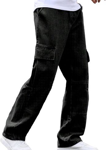 Verdusa Men's Casual Cargo Pants High Waist Straight Leg Jeans with Pockets in Saudi Arabia