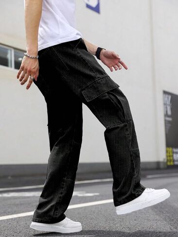Verdusa Men's Casual Cargo Pants High Waist Straight Leg Jeans with Pockets in Saudi Arabia