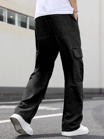 Verdusa Men's Casual Cargo Pants High Waist Straight Leg Jeans with Pockets in Saudi Arabia