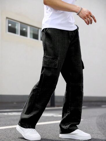Verdusa Men's Casual Cargo Pants High Waist Straight Leg Jeans with Pockets in Saudi Arabia