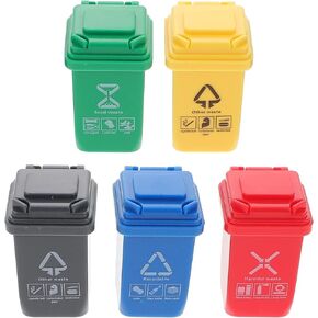 Kisangel 1: 12 Scale Dollhouse Life Scene 5pcs Mini Trash Can Toy Dollhouse Waste Container Miniature Sorting Garbage Bin Model for Kids Toddlers Kids Toys