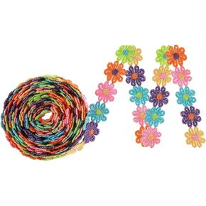 Color Lace Trim Daisy Flower Lace Trim Floral Lace Ribbon Sunflower Embroidered Fabric Trim Colorful Trim Decorating for Appliques Sewing Craft DIY, Clothes Decoration(1 inch/5 Yard)