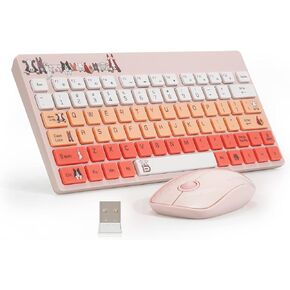 Colorful Wireless Keyboard and Mouse Combo, 2.4G USB Compact Portable and Quiet Keyboard and Mouse for PC, Laptop,Tablet,Computer, Cute Cats Yellow in Kuwait