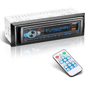Single DIN Multimedia Car Stereo Radio,7 Character LCD,Bluetooth with Hands Free Calling & Music Streaming,USB Playback & AUX Input,AM/FM Radio Receiver Wireless Remote Control Q5309