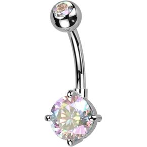 Pierced Owl 14GA ASTM F-136 Implant Grade Titanium Prong Set CZ Crystal Belly Button Ring