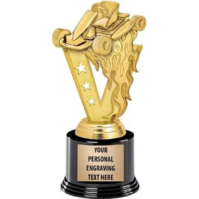 Crown Awards Go Kart Trophies with Custom Engraving, 7.25" Personalized Gold Fireball Go Kart Racing Trophy On Deluxe Round Base Prime