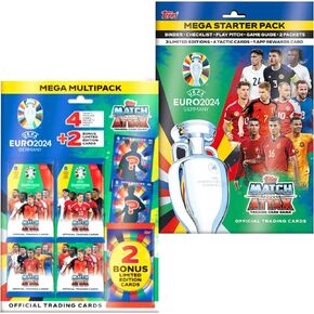 حزمة بطاقات Topps Match Attax Euro 2024 Soccer 54، بما في ذلك حزمة المبتدئين الرسمية مع 3 بطاقات حصرية ذات إصدار محدود + حزمة Mega Multipack مع بطاقتين رئيسيتين بإصدار محدود in Kuwait