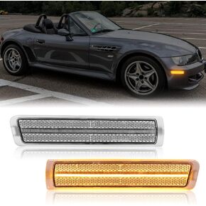 LED Side Marker Lights Compatible with Z3 M Roadster/M Coupe 1997-2002, Z3 Roadster Convertible 1996-2002, Front Smoked Lens White Fender Marker Parking Lamp Replacement Assembly