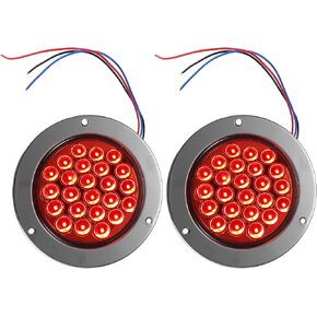 Trailer Light 24 LED Waterproof 4" Round Stop Brake Turn Tail Signal Marker Light for Truck Van Lorry Camper RV Boat Stainless Steel Red (Set of 2)