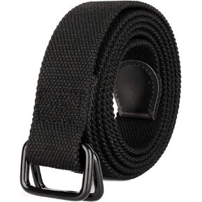 Plus Size 39-75'' Mens Belt Double Ring Black Canvas Webbing Cloth Belt