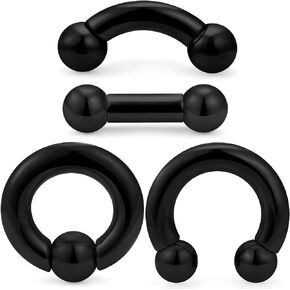 Ocptiy 6G 8G Septum Rings Large Ear Gauges Tunnels Plugs Earrings Stretching Kit 316L Surgical Steel Big Septum Nose Tongue Lip rings Piercing Jewelry Barbells 12mm 16mm 4Pcs