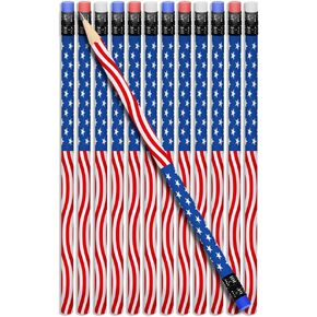ArtCreativity American Flag Pencils, Set of 12, Cool Patriotic Writing Pencils with Erasers, 4th of July Party Favors, Patriotic Party Goody Bag Fillers, Teacher Supplies for Classroom