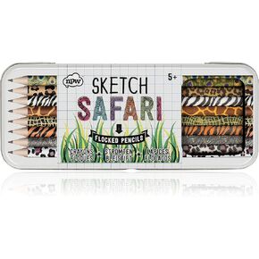 أقلام رصاص NPW Sketch Safari Fuzzy في علبة من الصفيح، مجموعة من 8