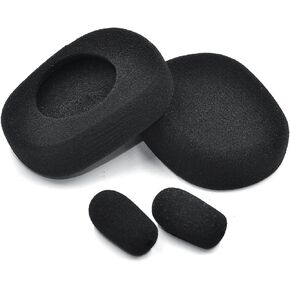 Replacement Cushion Ear Pads Kit for BlueParrott B450-XT Bluetooth Headset (Black, Foam Ear Cushions + Microphone Foam)