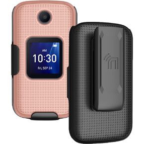 حافظة مع مشبك لهاتف Go Flip 4 / TCL FLIP Pro، غطاء صلب نحيف للهاتف Nakedcellphone و[دوار/سقاطة] مجموعة حامل حزام الورك لهاتف Alcatel 4056W، 4056L، 4056Z، 4056V - أسود in Kuwait