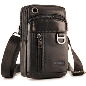 Leather Cell Phone Shoulder Holster,Hip Bum Pack Pouch for Men,Vertical Holster Belt Clip Pouch,Carrying Case with Card Slots Compatible with iPhone (Brown)