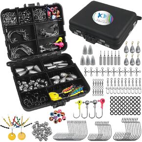 220pcs Fishing Hooks Bobbers Tackle Kit Beginners Equipment Includes Fishing Hooks Bobbers Weight Sinkers Swivel Snaps Starter Kit for Artificial and Live Baits