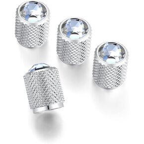 Bling Crystal Rhinestone Stainless Steel Tire Air Valve Stem Caps for Auto, Cars, Trucks and Vehicles-Silver