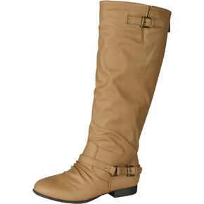 TOP Moda Womens Coco-20 Knee High Round Toe Buckle Slouched Riding Flat Boots