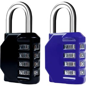 2 Pack Combination Lock 4 Digit, Resettable Gate Combination Padlock, Waterproof Metal Locker Lock for School Gym Locker, Outdoor Gate, Shed, Toolbox, Fence, and Storage- Black & Blue