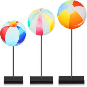 Yousoontic 3 Pcs Summer Beach Ball Table Decor Wooden Beachy Coastal Standing Tabletop Decor Rustic Coastal Table Sign Beach Centerpiece for Home Farmhouse Office Decorations