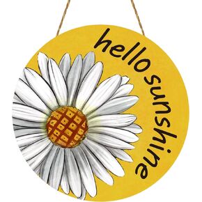 Summer Daisy Hello Sunshine Door Sign Summer Daisy Front Door Decor Rustic Wooden Summer Home Wall Plaque Door Hanger for Farmhouse Porch Indoor Outdoor Decor