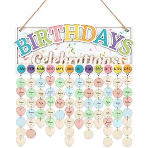 TOARTi Colorful Birthday Calendar Wall Hanging with 100 pcs Tags, DIY Family Birthday Calendar Reminder Board (16''x5''), Birthday Celebrations Days Tracker Plaque for Classroom School Kindergarten