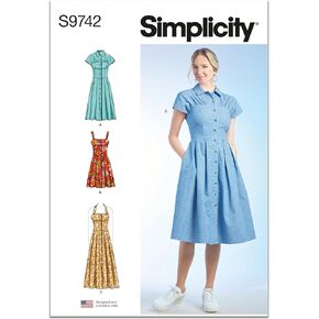 Simplicity Misses' Button-Front Dress Sewing Pattern Packet, Code S9742, Sizes 12-14-16-18-20, Multicolor