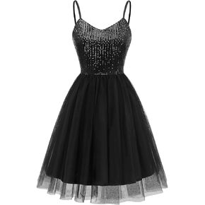 Dressystar Women's Spaghetti Strap Backless Dress Sparkly Sequin Glitter Cocktail Party Club Mini Dress Sleeveless Prom Dress