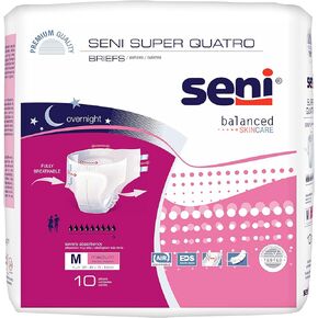 Seni Super Quatro Adult Incontinence Brief Regular Heavy Absorbency Breathable/Overnight, S-RE10-BQ1, Severe, 40 Ct