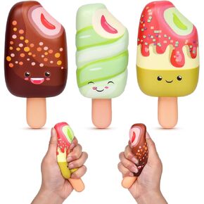 Anboor 3 Pcs Squishies Set, Food Squishies Slow Rising Soft Kawaii Popsicle Squishies for Kids Stress Relief Food Foam Squishies Toy as Party Favor Gifts