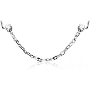 Pierced Owl 20GA 316L Stainless Steel Prong Set CZ Crystal L-Bend Nose Studs with Connecting Chain