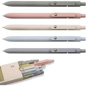 Quick Dry Ink Pens, Gel Pens Fine Point Smooth Writing, Retractable 0.5 mm Black Ink Pens, Rollerball Pens for Note Taking School Office Supplies, Cute Pens for Women Gifts (5Pcs Morandi)
