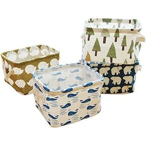 Miaro 4 Pack Canvas Storage Basket Bins, Home Decor Organizers Bag for Adult Makeup, Baby Toys liners, Books (4 pack, tree,bear,hedgehog,whale)